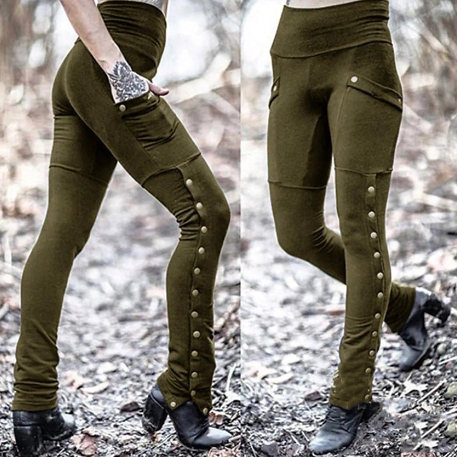 Slim Tight Warm Pants Outdoor Slim Fit Stretch Pocket Pencil Pants for Women Stylish Activewear Milanni Fashion Green S CN