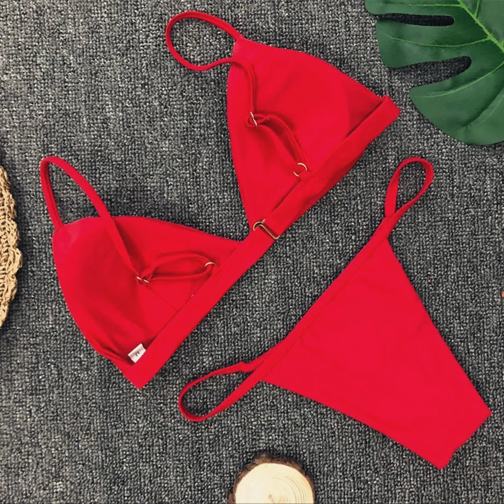 Sexy Bandage Bra and Thong Two-Piece Bathing Suit Solid Color Swimwear Set for Women Milanni Fashion