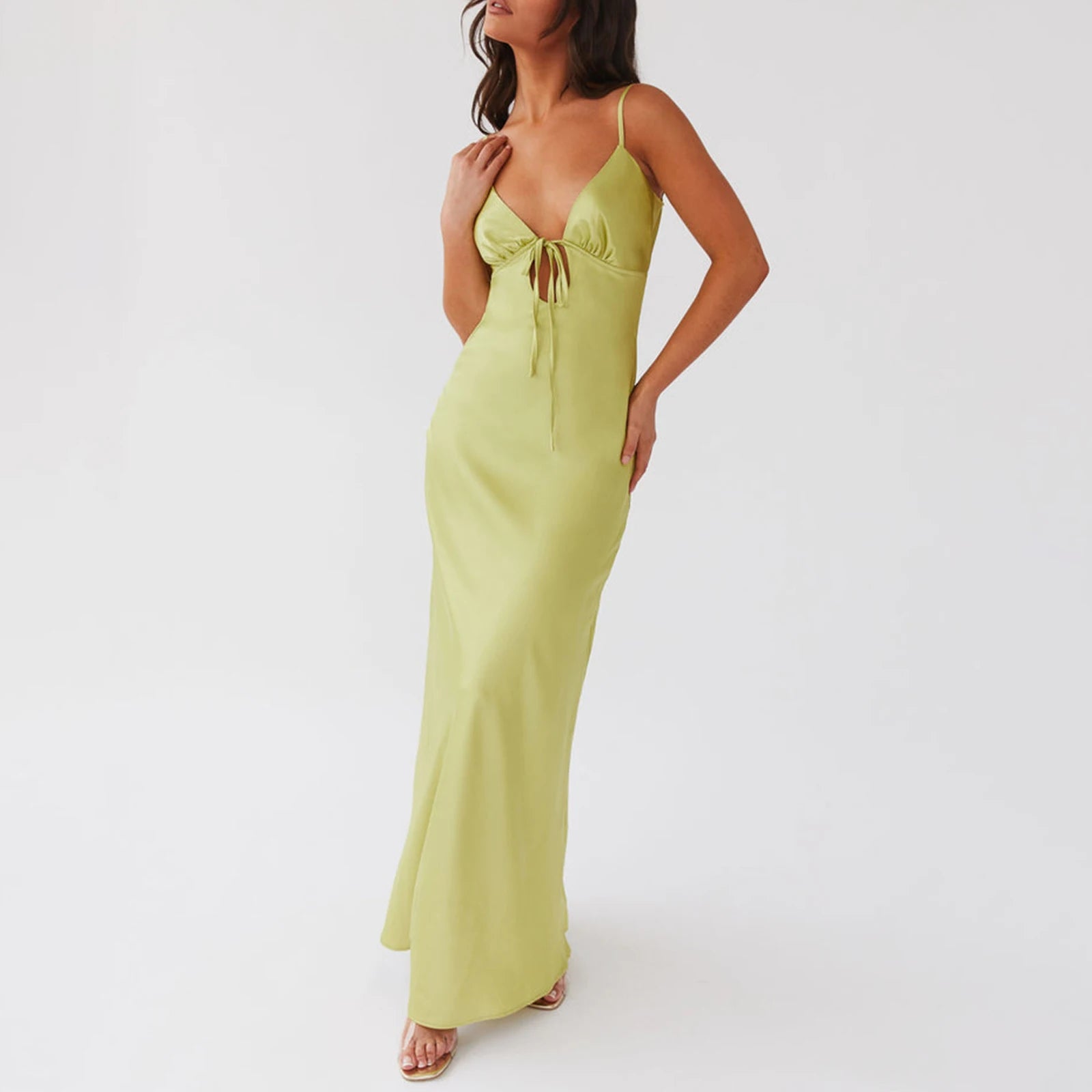 Solid Color Sleeveless Tie-Up Front Sleeveless Backless Long Dress Maxi Dress Milanni Fashion   