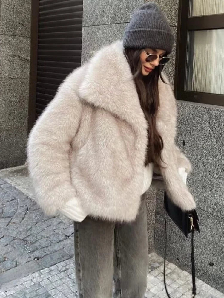 Women's Faux Fur Cropped Jacket Coat Autumn Winter New Lapel Long Sleeve Thick Warm Soft Jacket  Milanni Fashion   