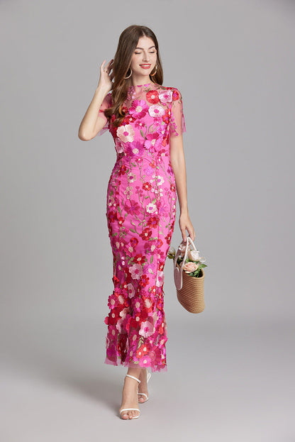 Verena | Women's Sheer Maxi Dress with Blumenstickerei