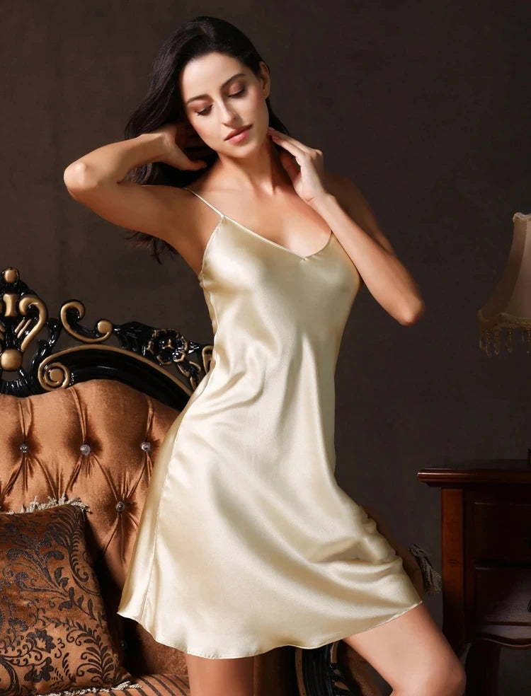 Deep V-neck Chemise Full Slips Bridal Nighties for Elegant Sleepwear 93% Real Silk Nightgown for Women Milanni Fashion