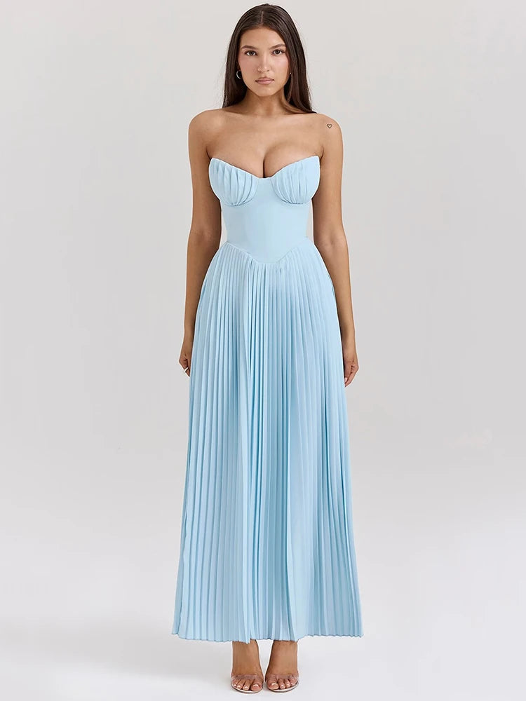 Off-shoulder Backless Pleated Maxi Dress For Women Fashion Strapless High Waist Bodycon Sexy Long Dress Maxi Dress Milanni Fashion   