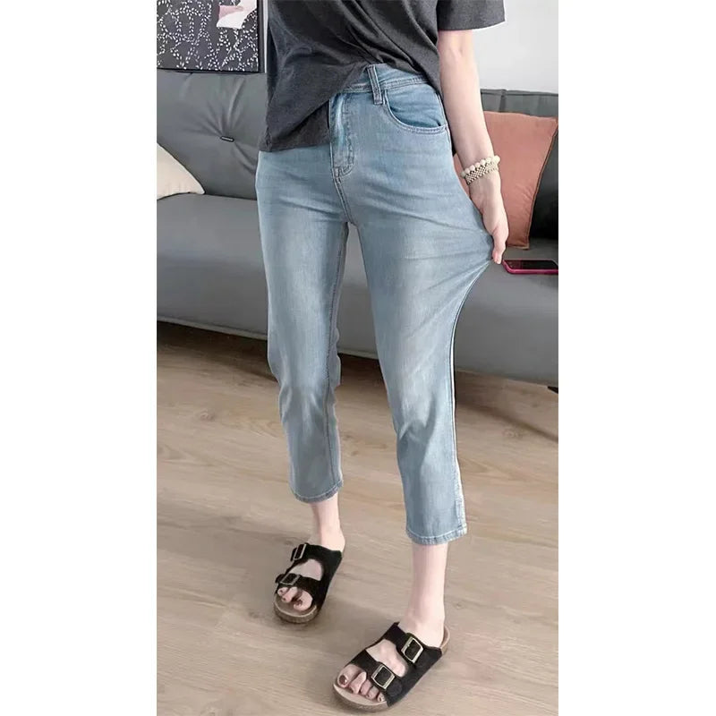 High-Waisted Slimming Straight-Leg Jeans for Women Petite Elastic Side Slit Trousers New Fashion Arrival Milanni Fashion