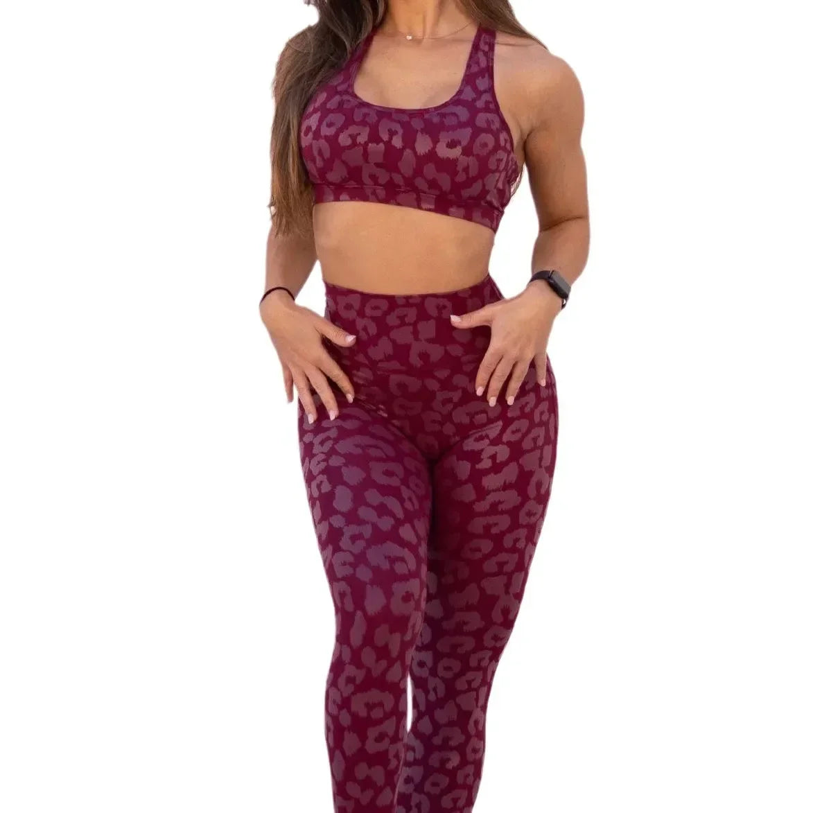 Shiny Fitness Vest & High-Waist Hip-Lift Leggings Two Piece Yoga Outfit Leopard Foil Activewear Set Milanni Fashion