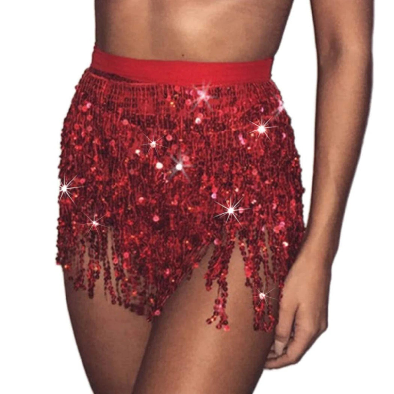 Sequined Fringe Mini Skirt Glitter Elastic Waist Skirt for Dance and Rave Parties Stylish Night Out Wear Milanni Fashion