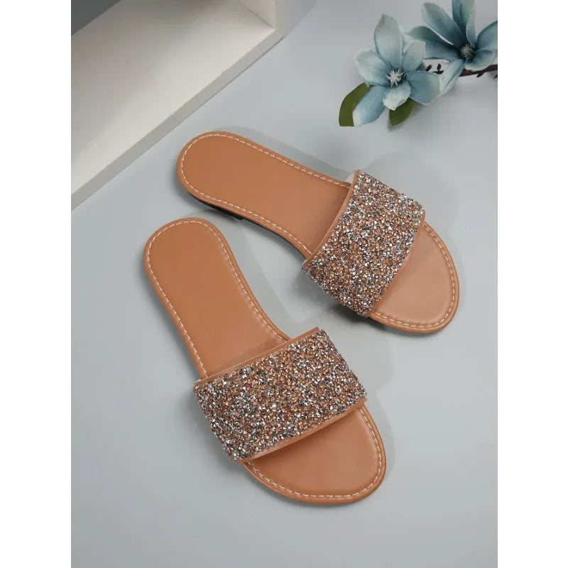 Glitter Bling Flat Beach Slippers for Women Luxury Designer Sandals Stylish Comfortable Summer Shoes Milanni Fashion