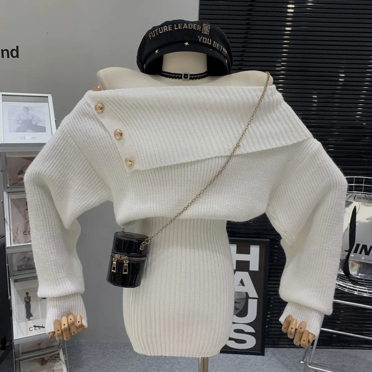 Off Shoulder Knit Sweater Long Sleeve Sexy Mini Dress for Women Stylish and Chic Perfect for Any Occasion Milanni Fashion