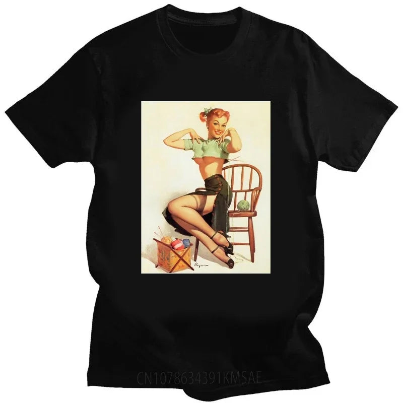 Vintage Play By The Sea Pin Up Girl T-Shirt Printed Shirt Classic Cartoon Graphic Harajuku Top for Women Milanni Fashion