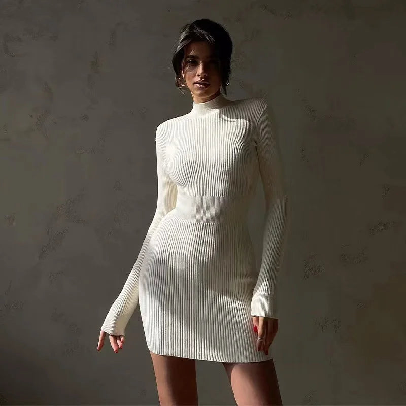 Knitted Turtleneck Dress Women Long Sleeve Bodycon Midi Dress Elegant Casual Fashion Outfit Milanni Fashion