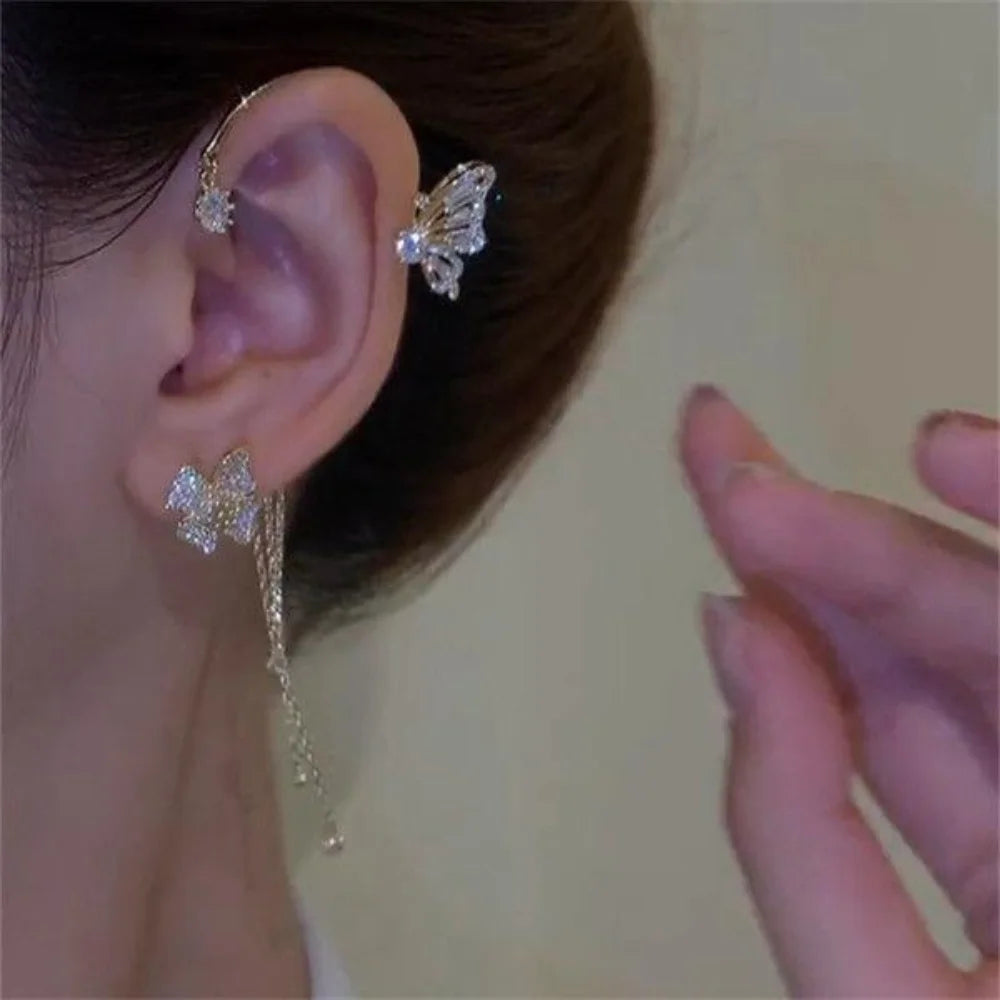 Fashion Butterfly Zircon Ear Cuff Gold Color Tassel Clip Earrings for Women No Piercing Jewelry Milanni Fashion