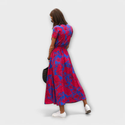 Renate | Women's Casual Long Dress with V-Neck and Belt