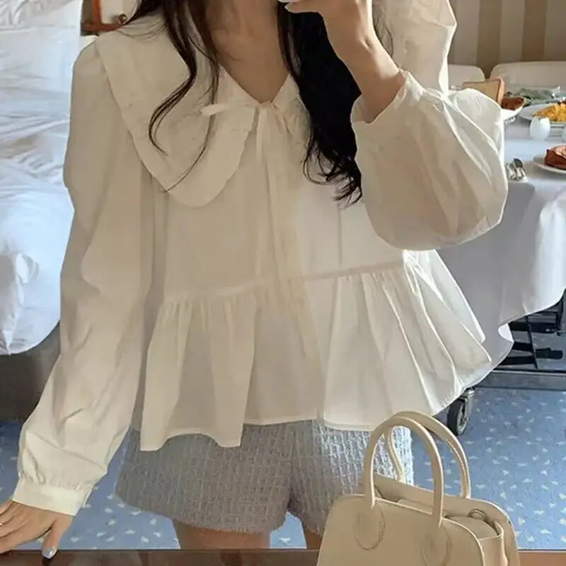 Ruffles Blouse Pan Collar Top Long Sleeve Elegant Blouse for Women Stylish Fashion Office Shirt Milanni Fashion