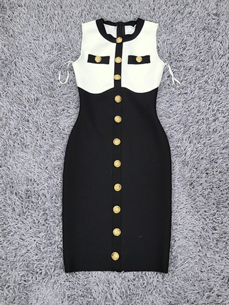 Women Sexy Sleeveless Tank Button Black White Bodycon Bandage Dress  Milanni Fashion   