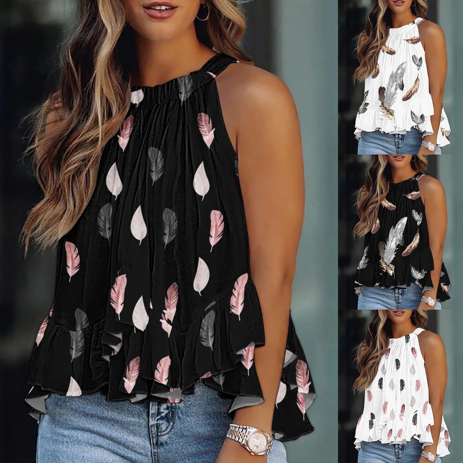 Floral Print Blouse Sleeveless Halter Shirt Off Shoulder Tops Tee  Milanni Fashion   