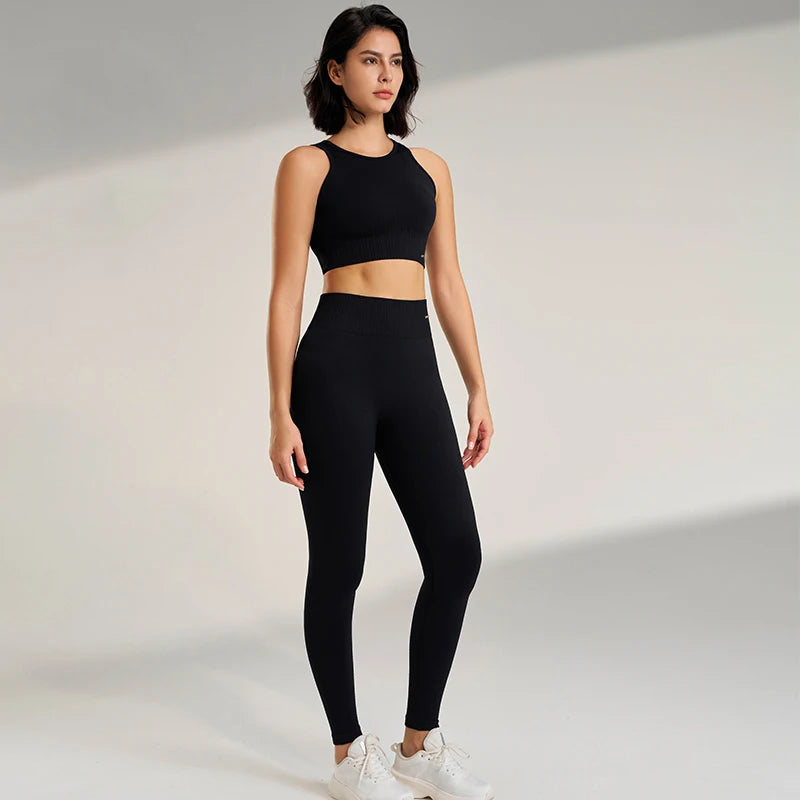 Women's High Waisted Leggings and Top Two Piece Seamless Fitness Exercise Set  Milanni Fashion   