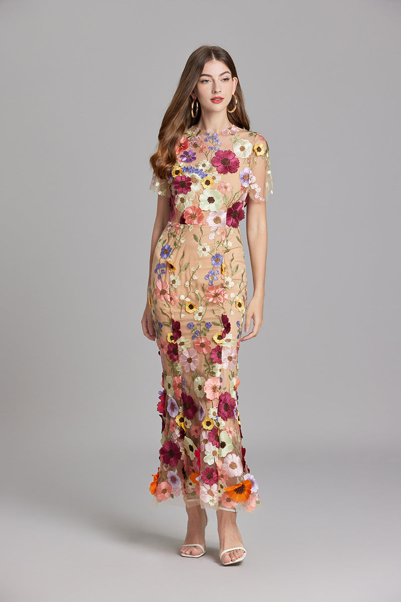 Verena | Women's Sheer Maxi Dress with Blumenstickerei