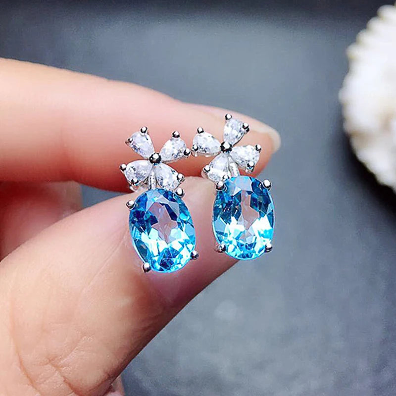 Fancy Sky Blue Stone Flower Earrings for Women Exquisite Daily Wear Statement Jewelry Milanni Fashion