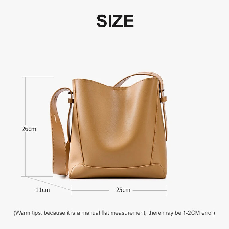 Genuine Leather Large Capacity Cowhide Bucket Bag Fashion Casual Crossbody Bag for Women Milanni Fashion