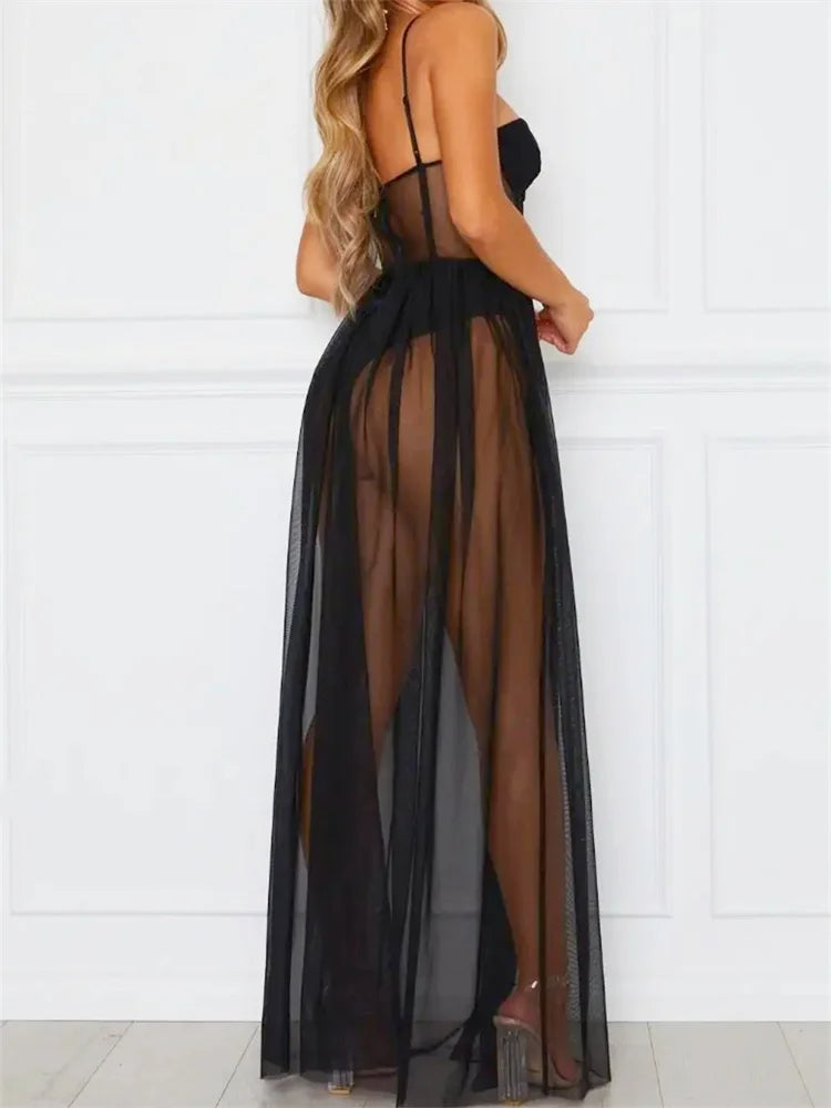 Fashion Mesh Sheer Bodysuit Dress Ladies Sleeveless Bikini Cover Up Dress  Milanni Fashion   