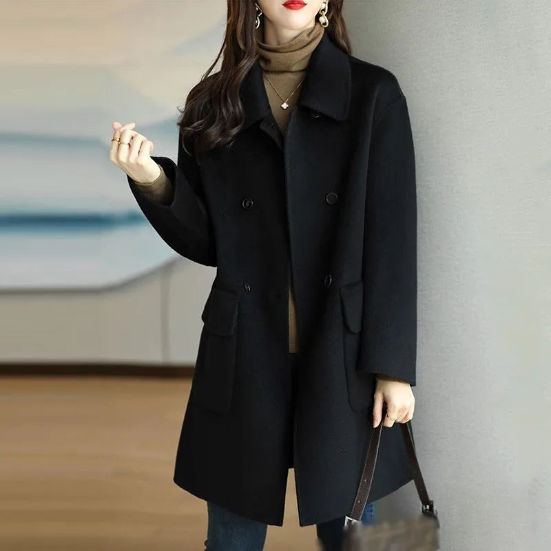 Autumn Women Coat Lapel Double Breasted Trench Coat Flap Pockets Thermal Jacket  Milanni Fashion   