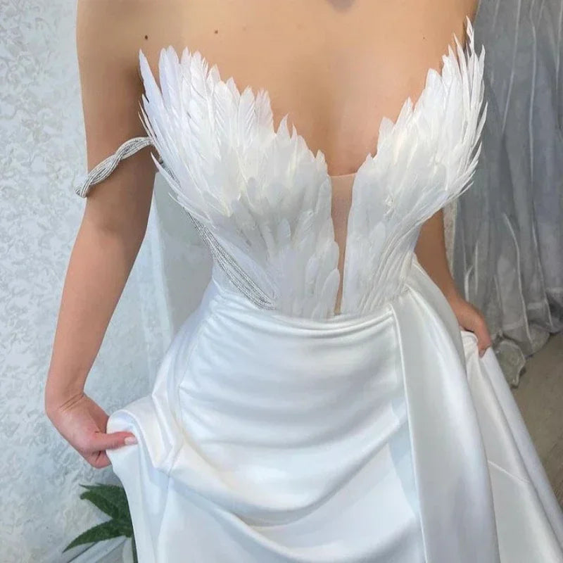 Angel Feather Dress Luxury Design Women's Off Shoulder Elegant Long Dress Halloween Christmas Party Evening Wedding Dress Dresses Milanni Fashion   