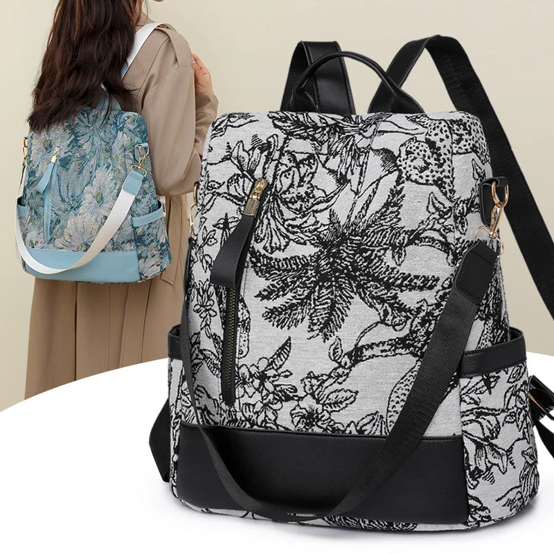 Flower Print Women's Backpack Large-Capacity Student Schoolbag Designer Travel Shoulder Bag Milanni Fashion