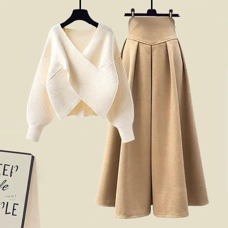 Cover Slim Sweater and Long Skirt Two-piece Set - Women's Spring Suit  Milanni Fashion Khaki and Apricot XL  60-70KG CHINA