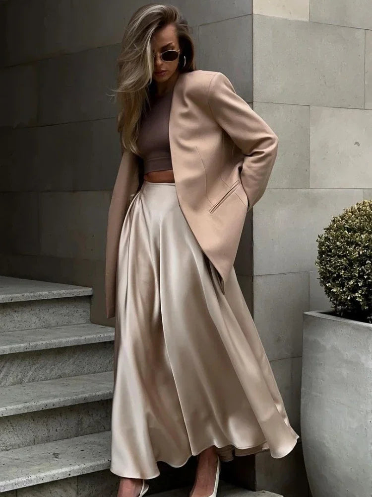 Elegant Women's Satin Silk Long Skirt High Waist Solid Color Trendy Fashion Skirt Milanni Fashion