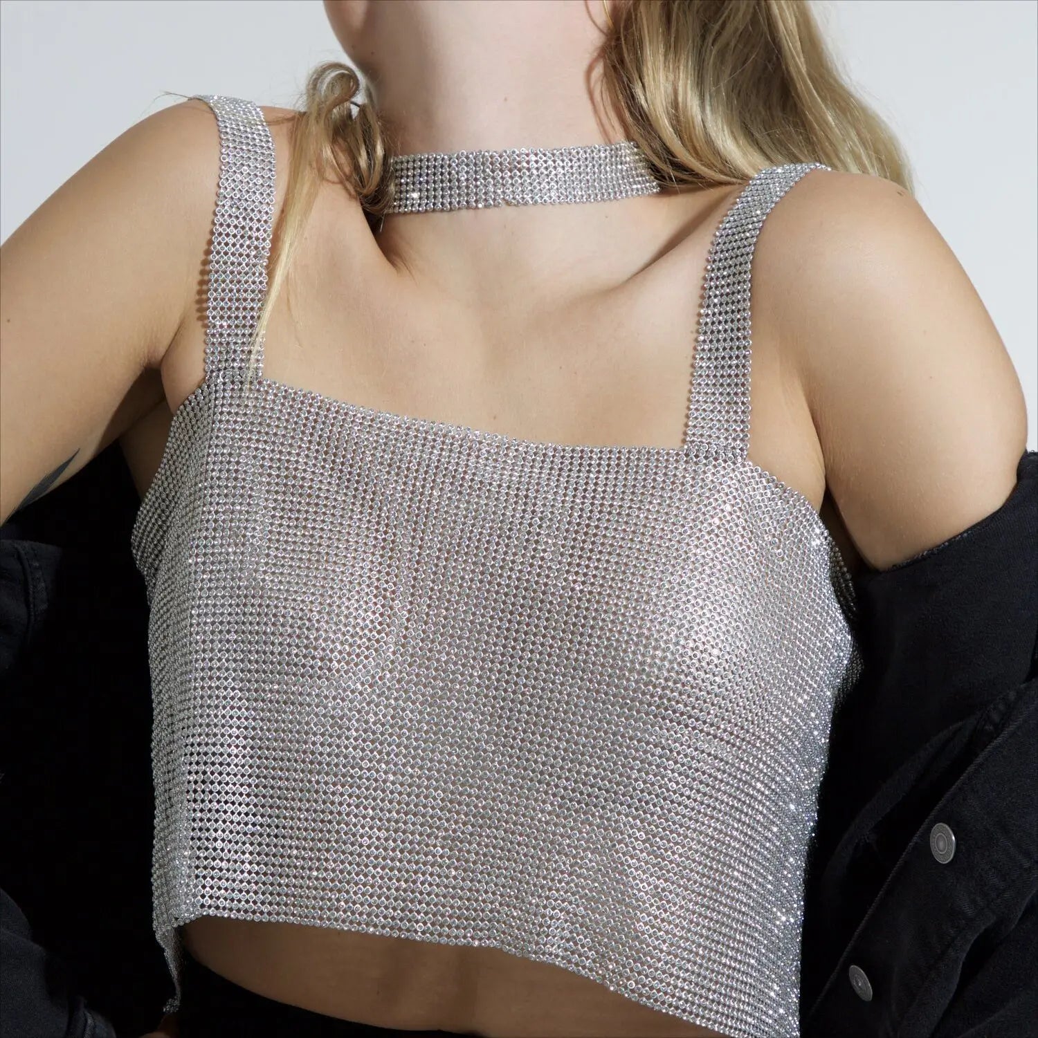 Bling Rhinestones Party Crop Top 2024 Fashion Solid Backless Straps Full Diamonds Sequins Cami Cropped Top  Milanni Fashion   