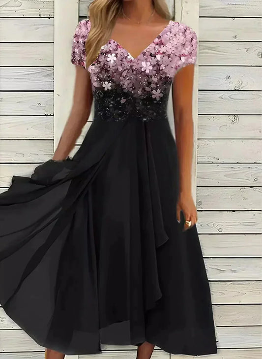 Yvonne | Women's Flowing Floral Dress with short Sleeves
