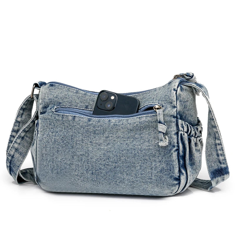 Washed Denim Shoulder Bag Women Small Canvas Messenger Bag  Milanni Fashion   