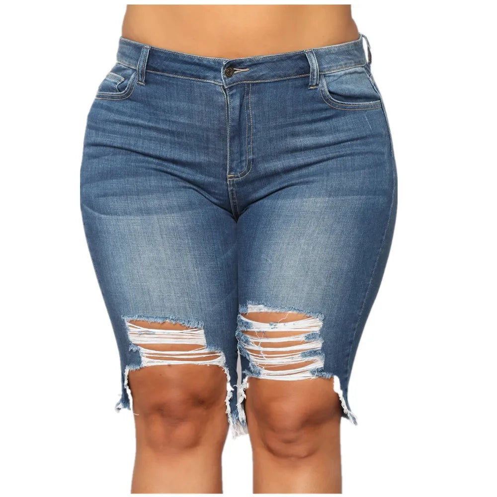 Plus Size High Waist Bodycon Stretch Knee Length Denim Shorts for Women Fashion Streetwear Milanni Fashion