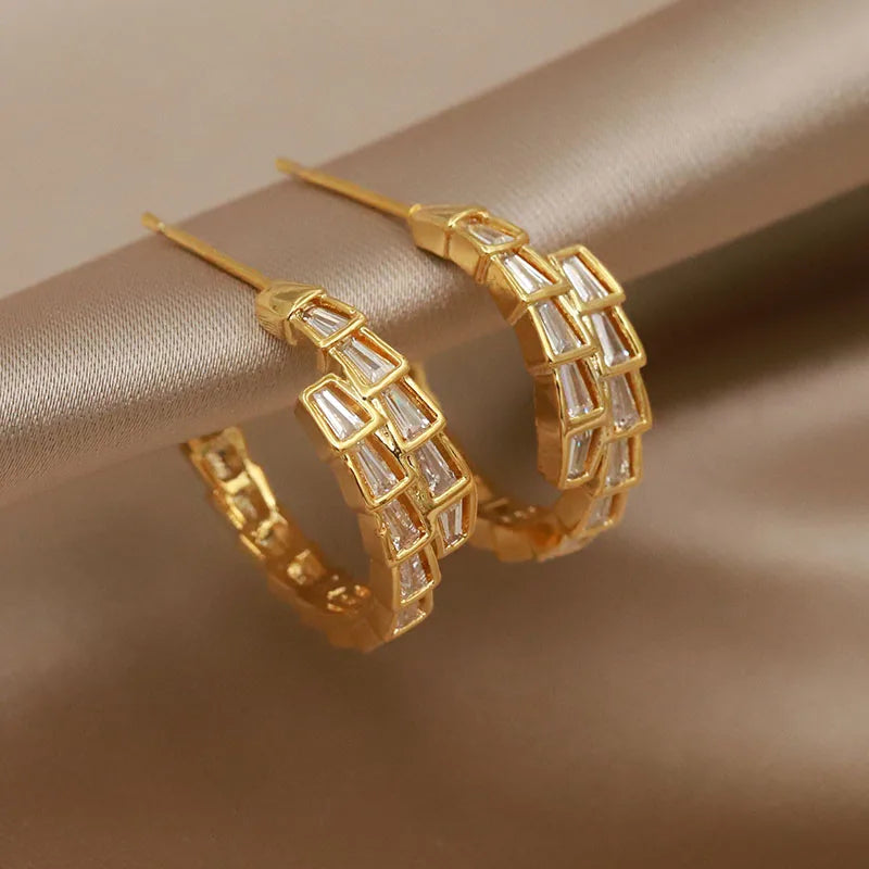 Full Crystal C-Shaped Snake Stud Earrings for Women Fashionable Jewelry Elegant Sparkling Statement Milanni Fashion Gold