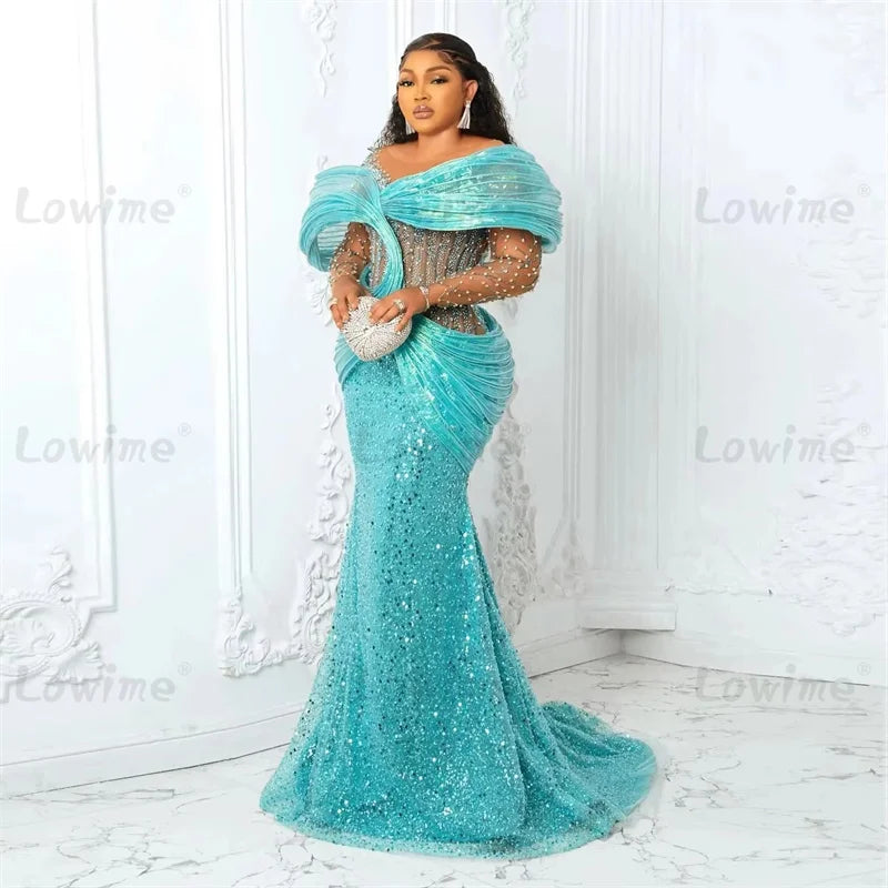 Beaded Crystals Luxurious Mermaid Prom Dress Elegant Formal Reception Gown Maxi Dress Milanni Fashion Light Green 4 Floor Length | CHINA