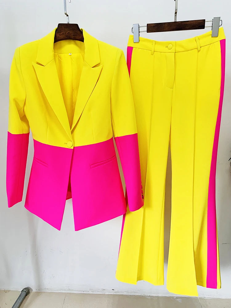 High-Quality Women's Star Style Designer Suit Set Color Block Blazer & Flare Pants  Milanni Fashion   