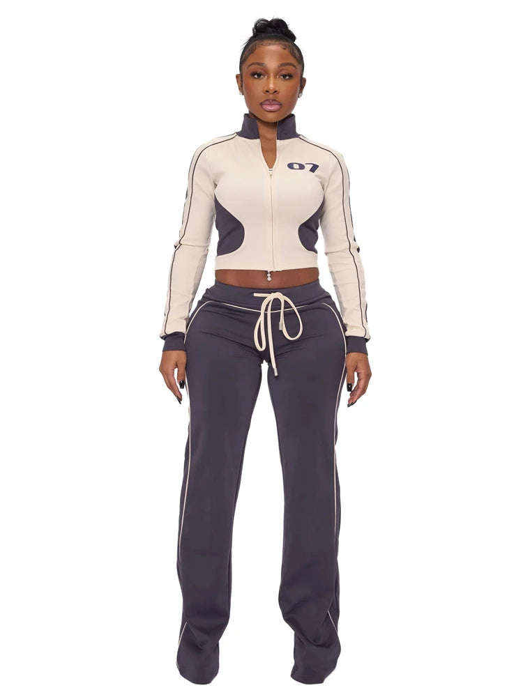 Winter Trend Women Two-Piece Tracksuit: Zip Crop Jacket & Drawstring Sweatpants Set Milanni Fashion