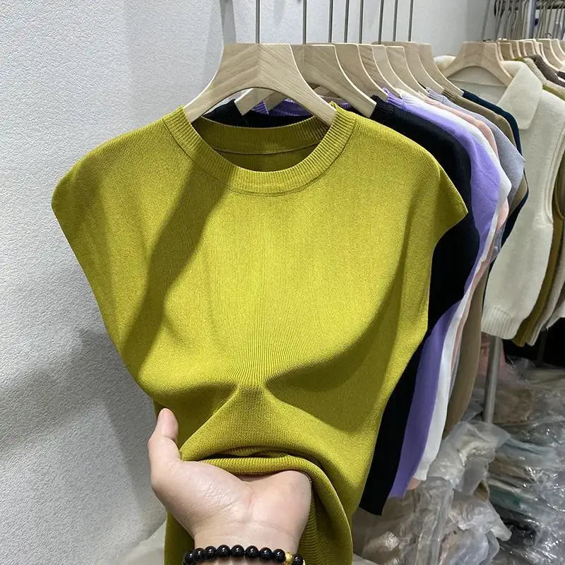 O-Neck Ice Silk Knitted T-Shirt Summer Thin Klein Blue Batwing Sleeve Top Women Shirt Milanni Fashion