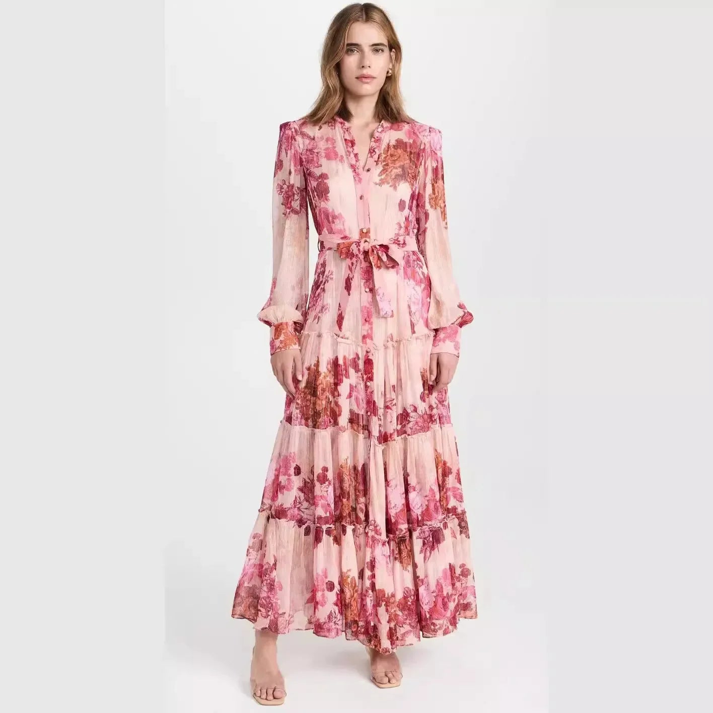 Elegant Single-breasted Printed Long Dress - Autumn Fashion Cross-border Dress Maxi Dress Milanni Fashion   