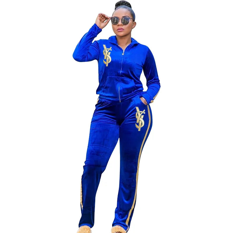 Velvet Embroidered Cardigan Two Piece Set Fashionable Casual Plus-Size Top & Trouser Suit  Milanni Fashion   