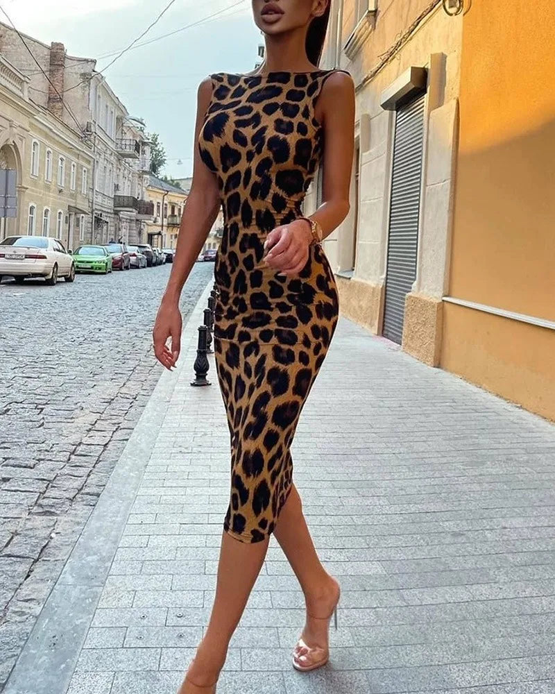 Sexy Leopard Print Dress Backless Sheath Bodycon Fashion Prom Gown Elegant Party Dress for Women Milanni Fashion