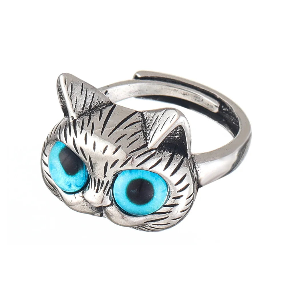 Cute Silver Alloy Cat Ring with Cat Eye Adjustable Opening for Women Trendy Jewelry Gift Milanni Fashion