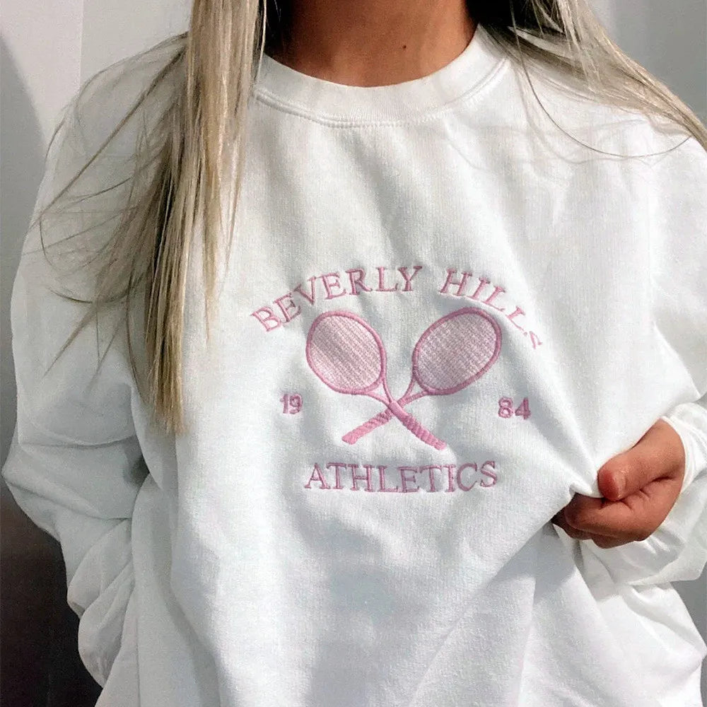 Athletics Letters Embroidered Sweatshirt Women Loose Pullover Long Sleeve Retro Cotton Casual Jumper Milanni Fashion