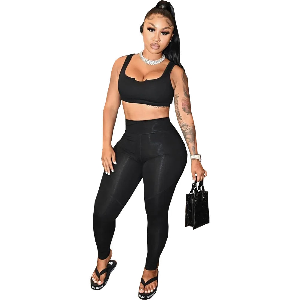 Vest Crop Top and Pants Set Gym Clothes Fitness Tracksuit Stylish Activewear for Women Workout Wear Milanni Fashion Black XXL