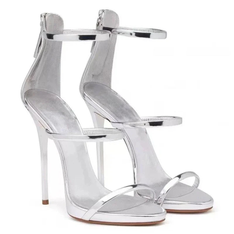 Luxury Sexy Stiletto Heels Sandals Fashion High-Quality Banquet Strap High Heels Pumps for Women Milanni Fashion Silver 37