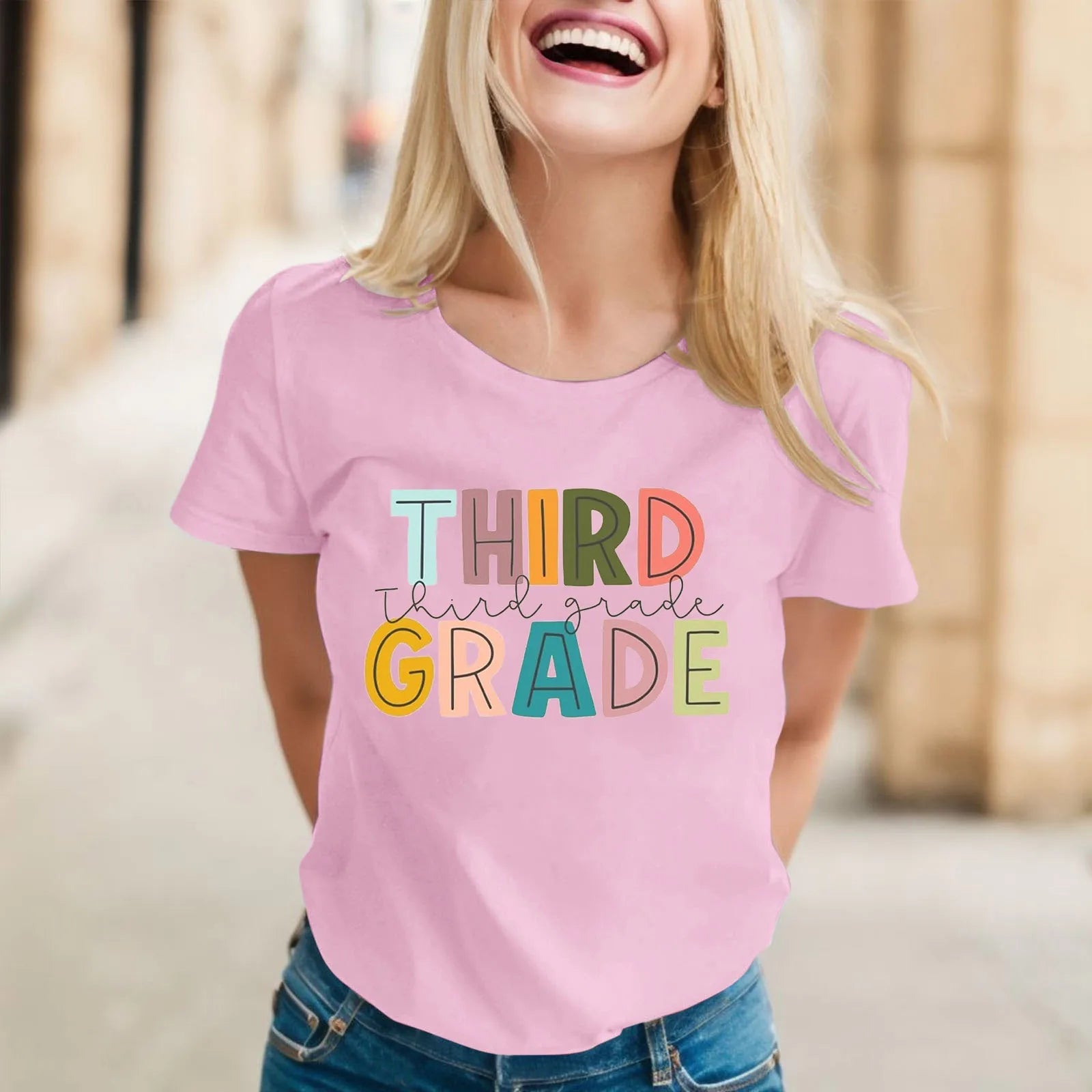 First Day of School Short Sleeve T Shirt Trendy Teacher Shirt for Women Casual Comfortable Outfit Milanni Fashion Pink XXL spain