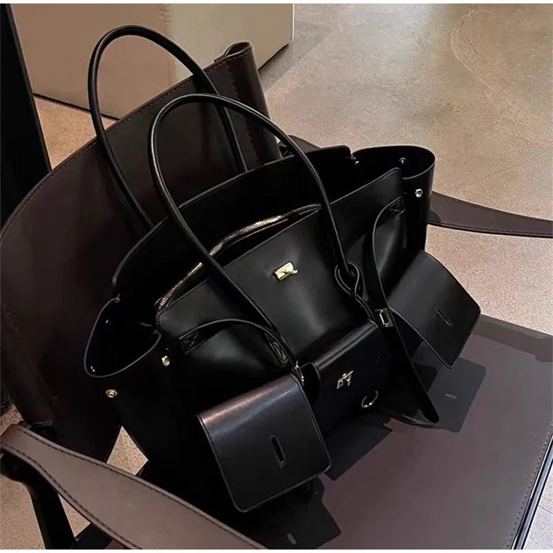 Large Capacity PU Leather Square Buckle Design Shoulder Bag Elegant and Stylish Handbag for Women Milanni Fashion