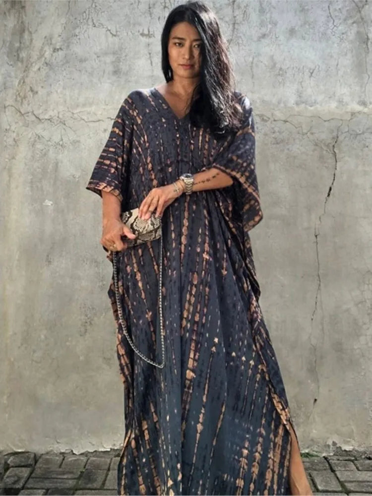 Women Summer Bohemian Long Dress V-neck Batwing Sleeve Elegant Dress Maxi Dress Milanni Fashion   