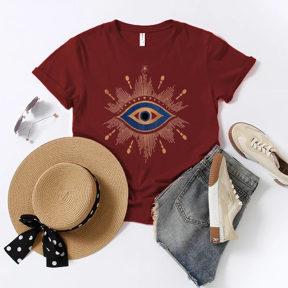 Vintage Eye Printed Pattern Women's T-Shirt Harajuku Casual Summer Top Graphic Tee Shirt Femme Milanni Fashion