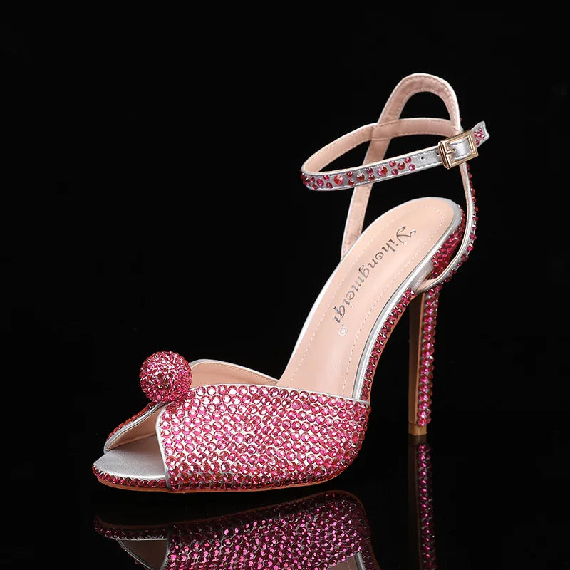 Pearl Studded Luxury Peep Toe High Heels Buckle Designer Sandals for Women Elegant Fashion Footwear Milanni Fashion